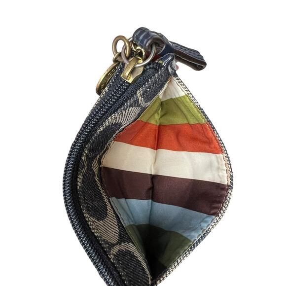 COACH Legacy Stripe Denim Mini Skinny ID Case Card Wallet Keychain Blue Leather - Picture 7 of 12